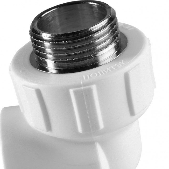 Угольник Политэк 32x1 с наружной резьбой для полипропиленовых труб под сварку (цвет белый)