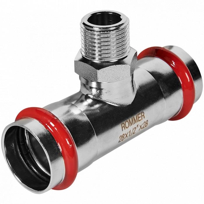 ROMMER RSS-0016-002812 ROMMER Тройник-переходник-НР, 28х1/2, из нержавеющей стали прессовой
