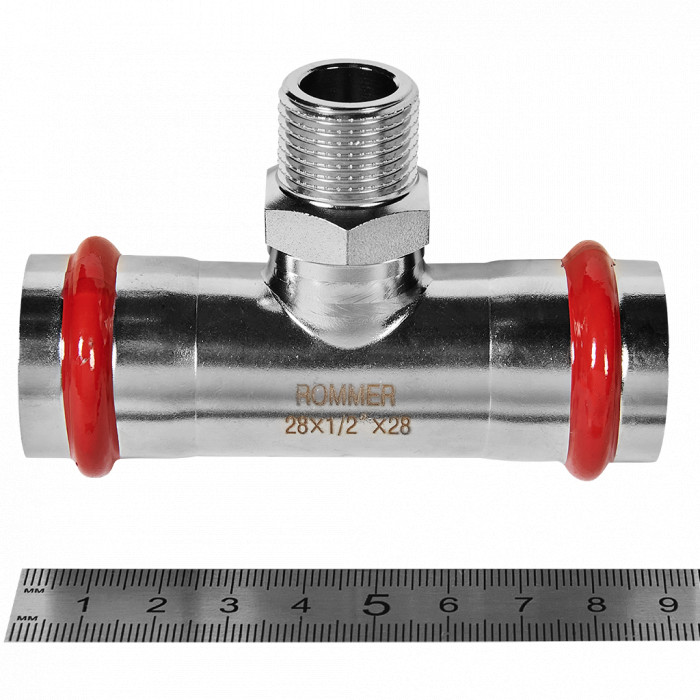 ROMMER RSS-0016-002812 ROMMER Тройник-переходник-НР, 28х1/2, из нержавеющей стали прессовой