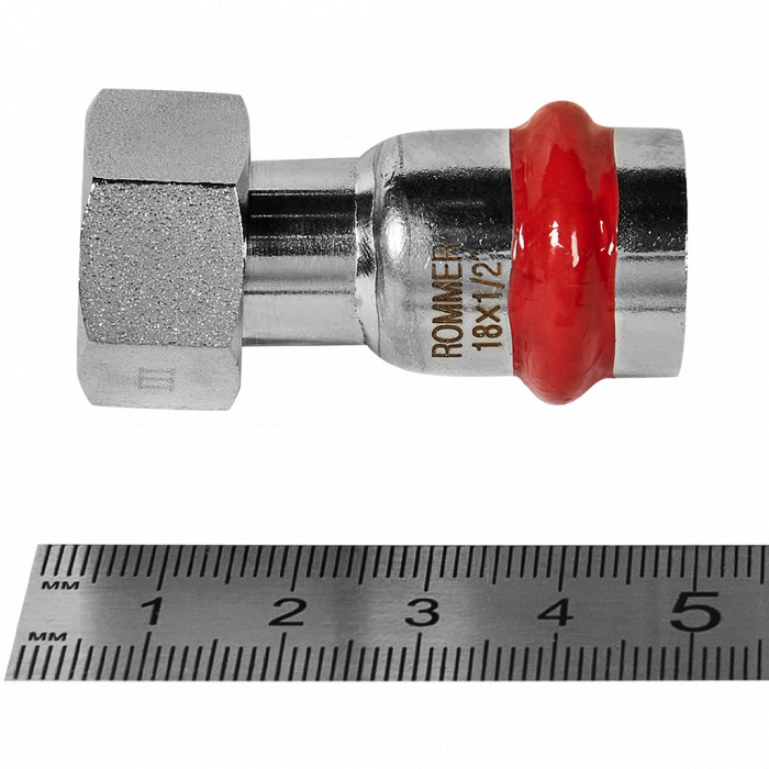 ROMMER RSS-0026-001812 ROMMER Переходник с накидной гайкой-ВР, 18х1/2, из нержавеющей стали прессовой