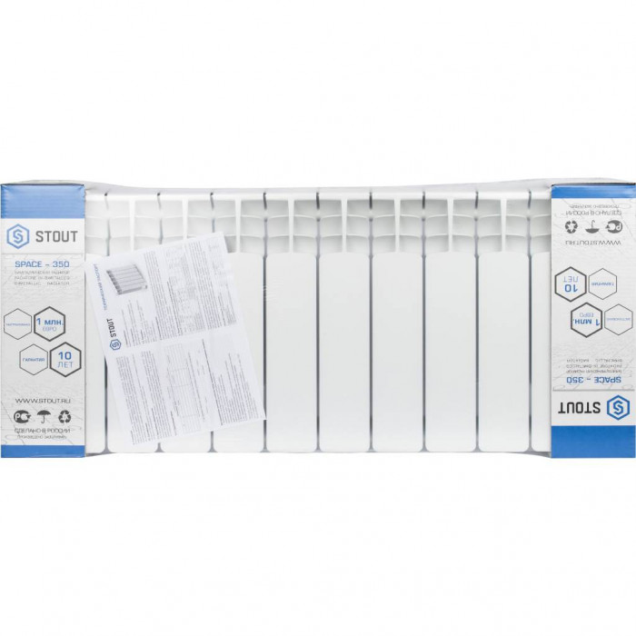 Биметаллический радиатор STOUT Space 350, 12 секций, боковое подключение, белый