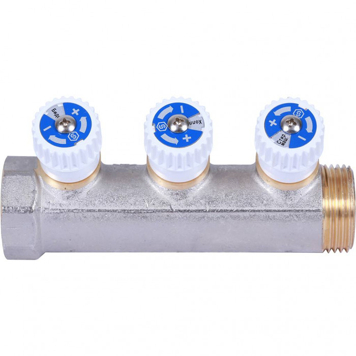 STOUT Коллектор распределительный 1", 3 отвода 1/2" плоское уплотнение