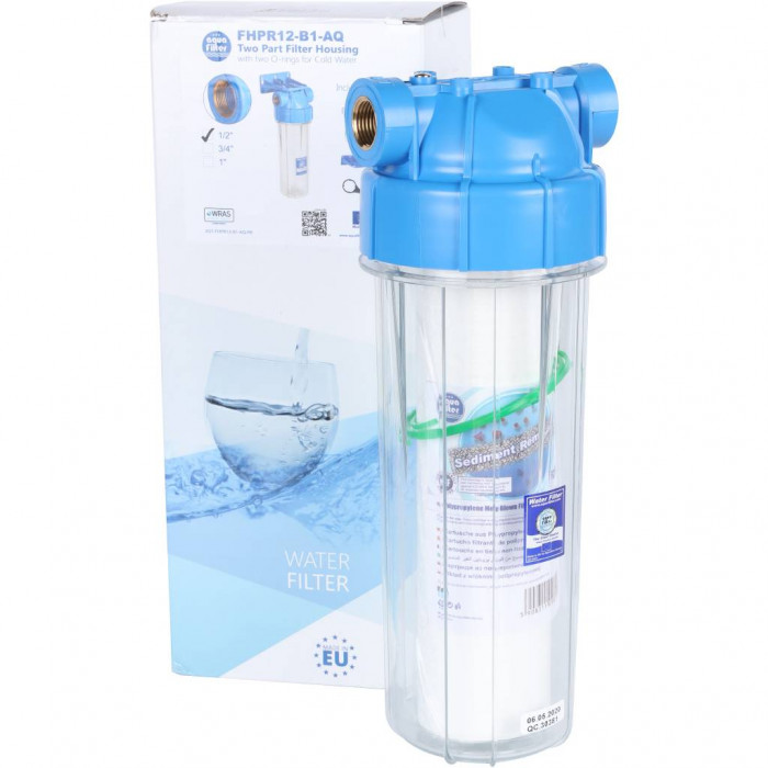 AquaFilter Фильтр 10SL,с возд. кл., лат. резьба 1/2 ИТАЛЬЯНСКИЙ.Корпус, кроншт., ключ и карт FHPR12-B1-AQ. (12)