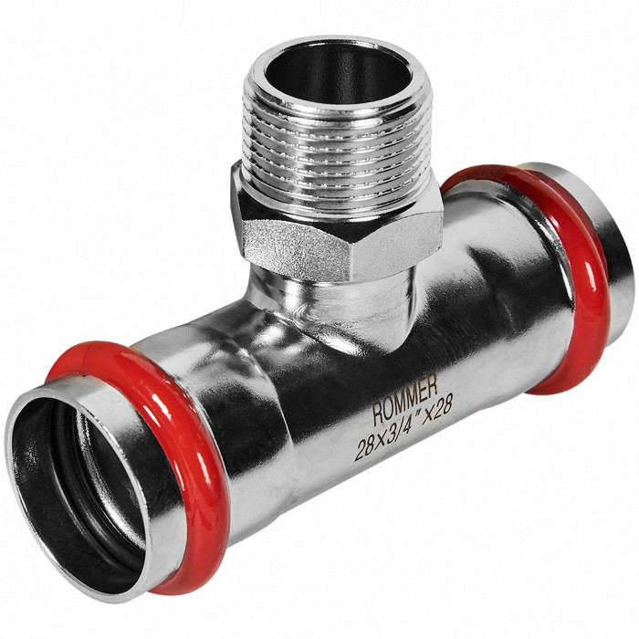 ROMMER RSS-0016-002834 ROMMER Тройник-переходник-НР, 28х3/4, из нержавеющей стали прессовой