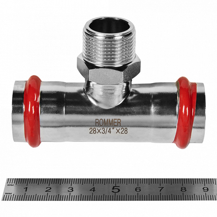ROMMER RSS-0016-002834 ROMMER Тройник-переходник-НР, 28х3/4, из нержавеющей стали прессовой