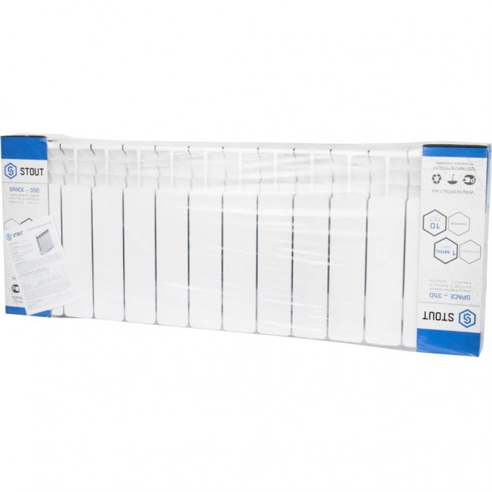 Биметаллический радиатор STOUT Space 350, 14 секций, боковое подключение, белый