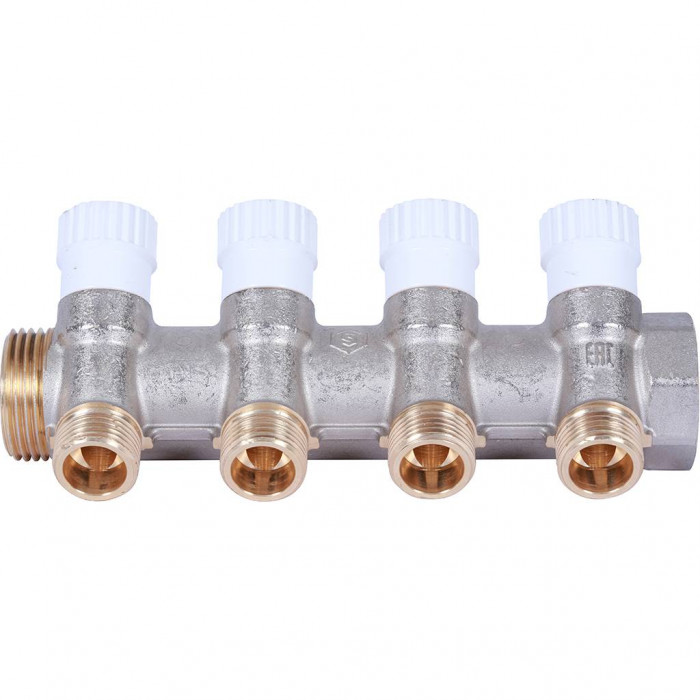 STOUT Коллектор распределительный 1", 4 отвода 1/2" плоское уплотнение