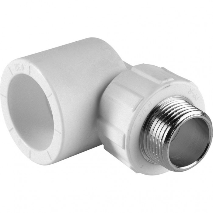 Угольник Политэк 32x3/4 с наружной резьбой для полипропиленовых труб под сварку (цвет белый)