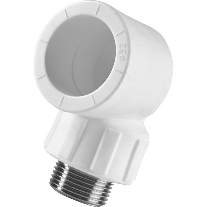 Угольник Политэк 32x3/4 с наружной резьбой для полипропиленовых труб под сварку (цвет белый)