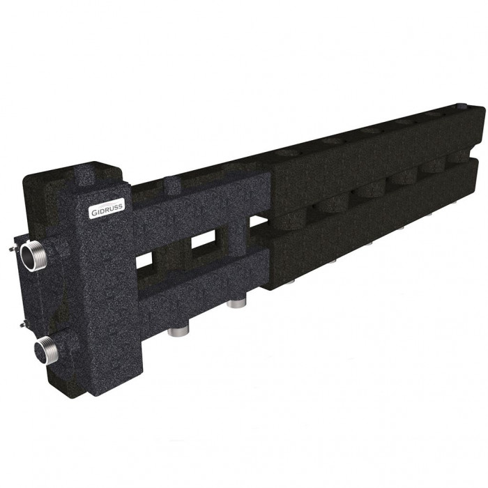 Балансировочный коллектор GIDRUSS BM-60-5D.EPP (до 60 кВт, вх. G 1, 4+1 контура G 1, 4D-кронштейны K.UMS, EPP-термоизоляция)
