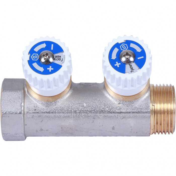 STOUT Коллектор распределительный 3/4", 2 отвода 1/2" плоское уплотнение