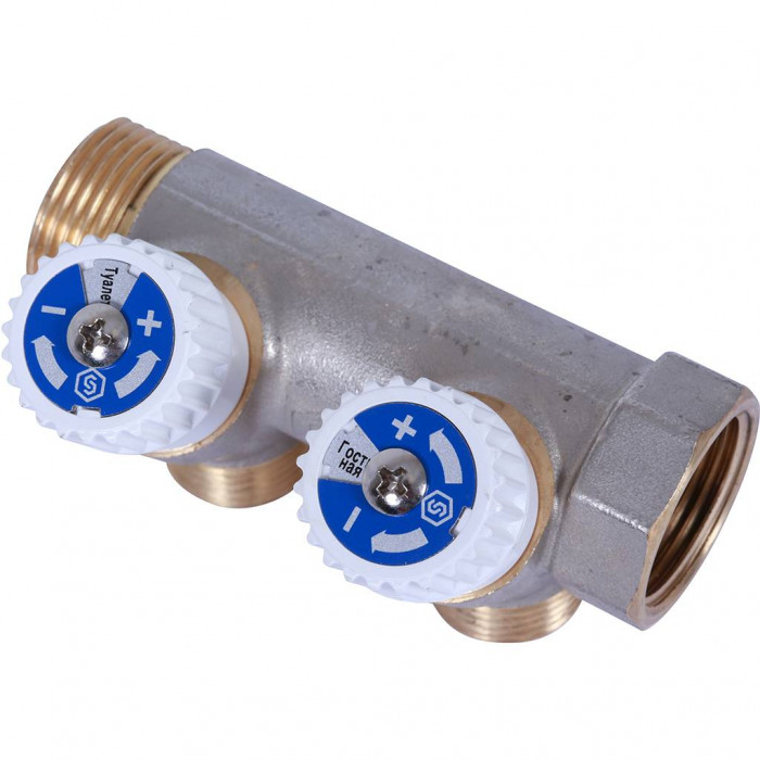 STOUT Коллектор распределительный 3/4", 2 отвода 1/2" плоское уплотнение