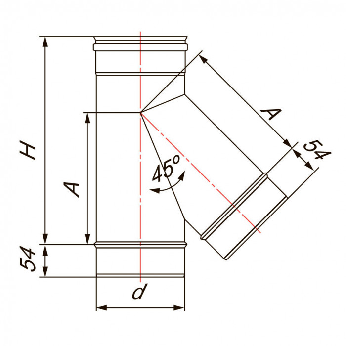Тройник 45° D250, AISI 321 (Вулкан)
