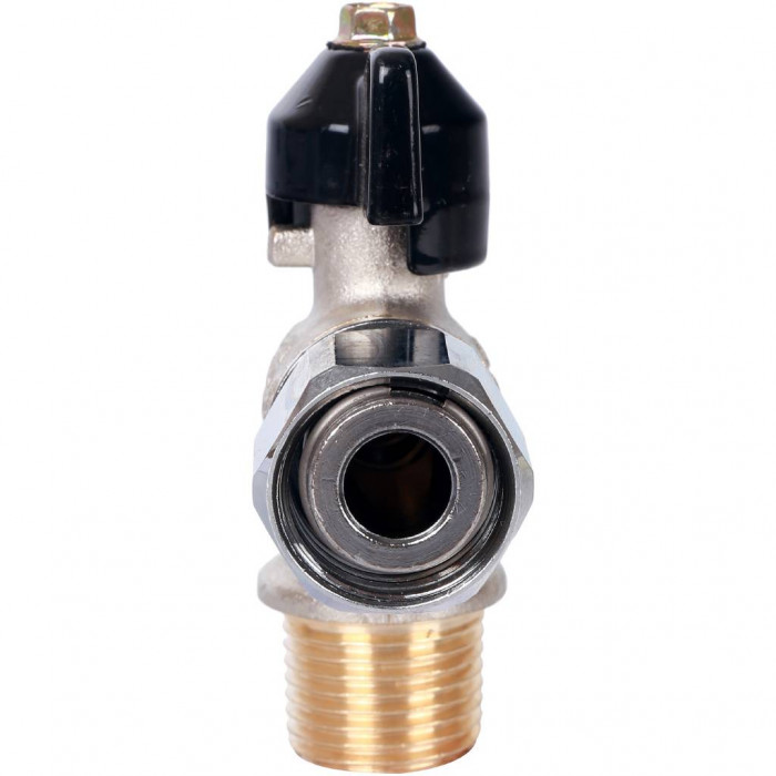 STOUT Кран шаровой с накидной гайкой угловой, НР/накидная гайка, ручка бабочка 1/2x1/2