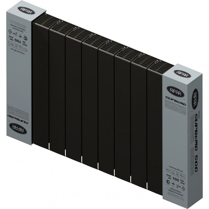 Биметаллический радиатор RIFAR SUPReMO 500, 10 секций, боковое подключение, черный