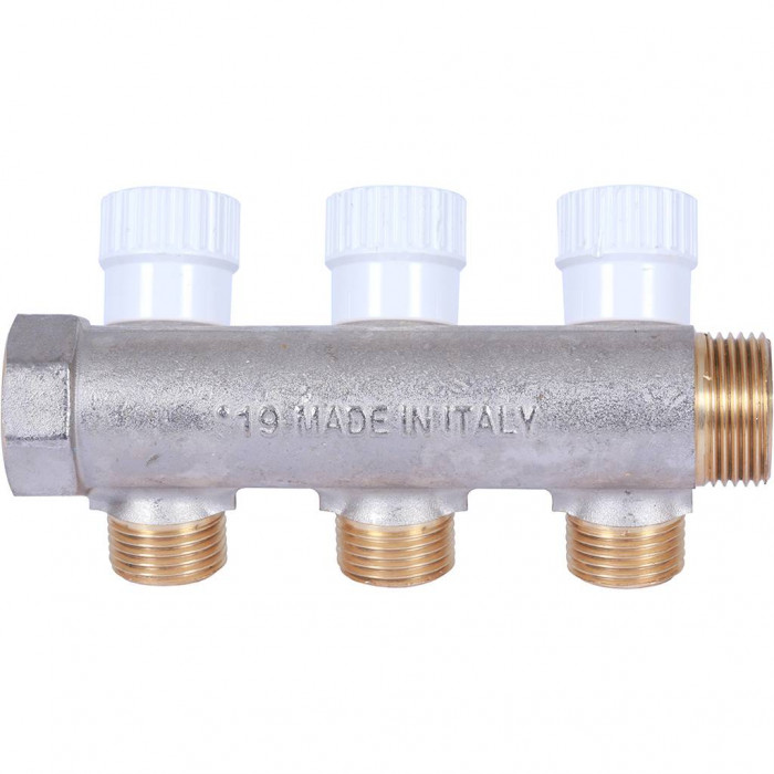 STOUT Коллектор распределительный 3/4", 3 отвода 1/2" плоское уплотнение