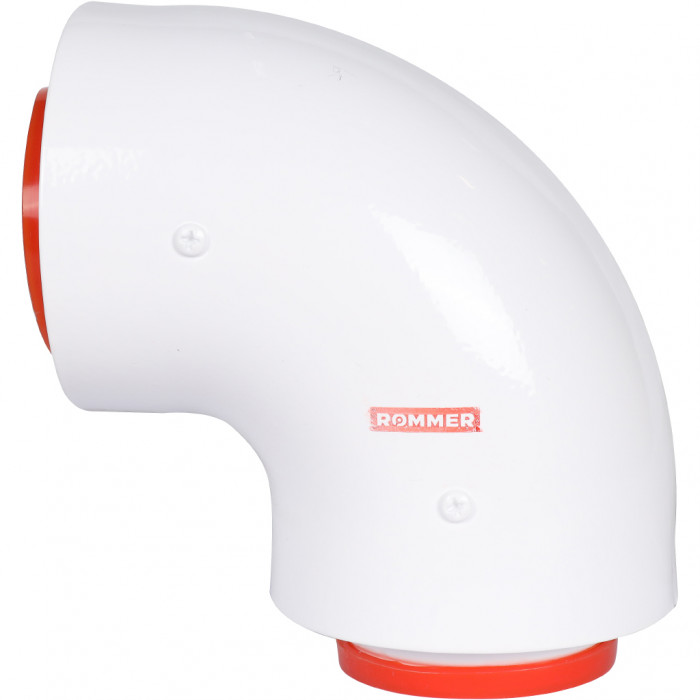 ROMMER RCA-6010-210190 Начальный участок 90 гр. 60/100 (Baxi (кроме ECO Nova/Classic), Ariston, Vaillant, Viessmann, Kiturami, Mizudo, Beretta, Oasis, Wolf, Haier, Tiberis, DeDietrich, Arderia ) хомут в комплекте + втулка D60 L-50