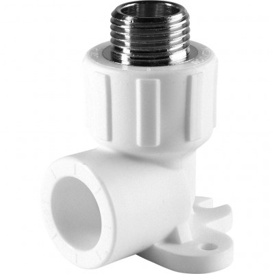 Угольник Политэк 20х1/2 с наружной резьбой с креплением для полипропиленовых труб под сварку (цвет белый)