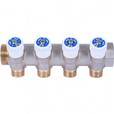 STOUT Коллектор распределительный 3/4&quot;, 4 отвода 1/2&quot; плоское уплотнение