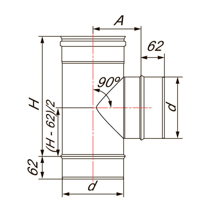 Тройник 90° D104, AISI 304 (Вулкан)