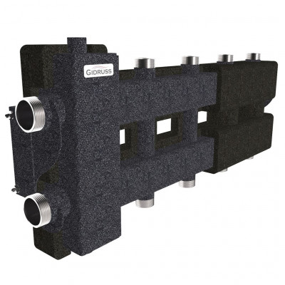 Балансировочный коллектор GIDRUSS BM-80-5DU.EPP (до 80 кВт, подкл. котла G 1, 2+2 контура G 1, боковой контур G 1, 4D-кронштейны K.UMS, EPP-термоизоляция)