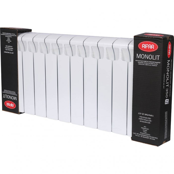 Биметаллический радиатор RIFAR MONOLIT 350, 12 секций, боковое подключение, белый