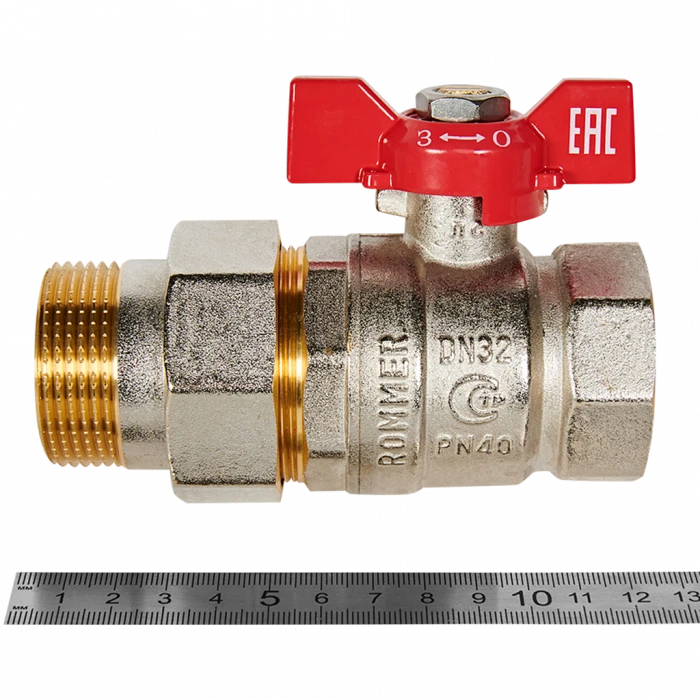 Кран шаровой с американкой ROMMER ВР/НР, ручка бабочка 1 1/4