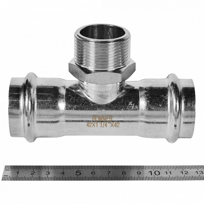 ROMMER RSS-0016-042114 ROMMER Тройник-переходник-НР, 42х1 1/4, из нержавеющей стали прессовой