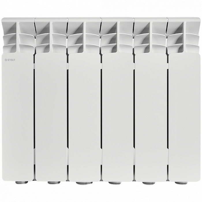 Алюминиевый радиатор STOUT GAMMA 350, 6 секций, боковое подключение, белый