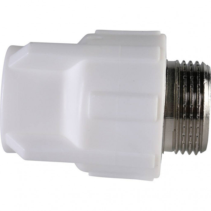 Политэк 20х3/4 Муфта комбинированная наруж. резьба для полипропиленовых труб под сварку (цвет белый)
