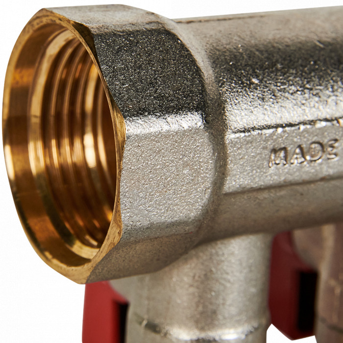 STOUT SMB 6210 011202 STOUT Коллектор с шаровыми кранами 1 , 2 отвода 1/2 (красные ручки)