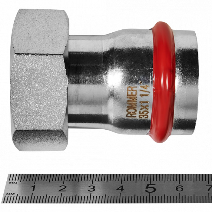 ROMMER RSS-0026-035114 ROMMER Переходник с накидной гайкой-ВР, 35х1 1/4, из нержавеющей стали прессовой