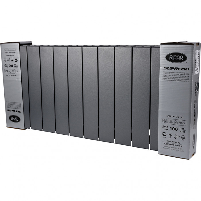 Биметаллический радиатор RIFAR SUPReMO 350, 12 секций, боковое подключение, черный