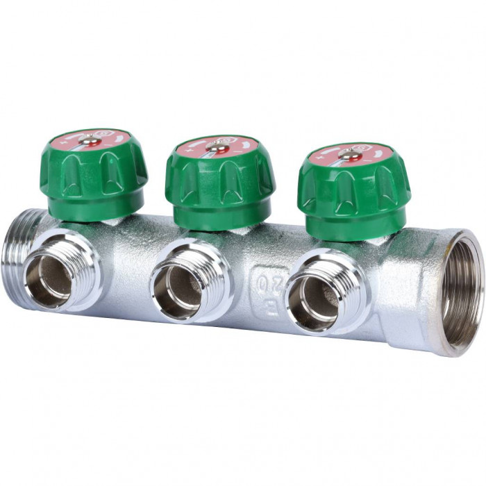 STOUT SMB-6849-011203 Коллектор регулирующий 1", 3 отвода 1/2" плоское уплотнение