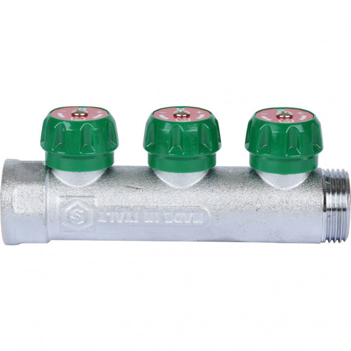 STOUT SMB-6849-011203 Коллектор регулирующий 1", 3 отвода 1/2" плоское уплотнение