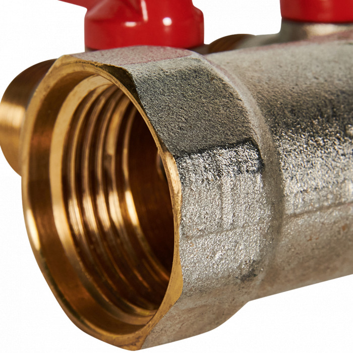 STOUT SMB 6210 011203 STOUT Коллектор с шаровыми кранами 1 , 3 отвода 1/2 (красные ручки)