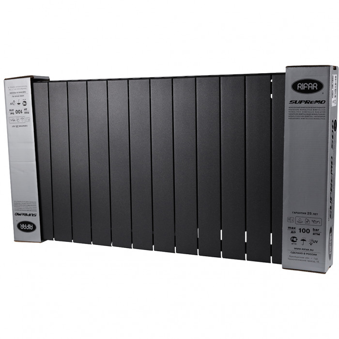Биметаллический радиатор RIFAR SUPReMO 500, 14 секций, боковое подключение, черный