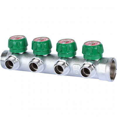 STOUT SMB-6849-011204 Коллектор регулирующий 1&quot;, 4 отвода 1/2&quot; плоское уплотнение
