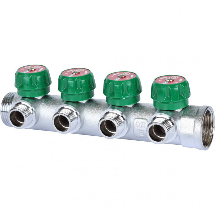 STOUT SMB-6849-011204 Коллектор регулирующий 1", 4 отвода 1/2" плоское уплотнение