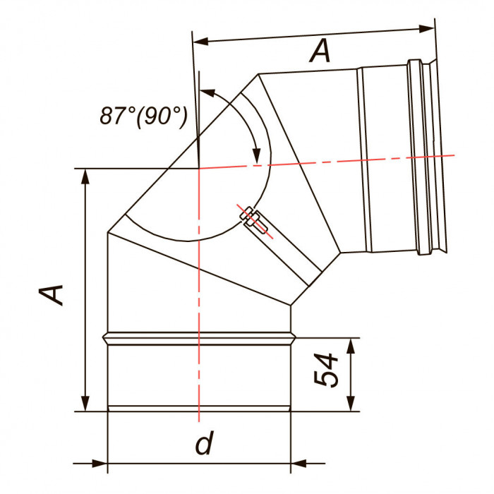 Отвод 87° (90°) D250 с лючком ревизии, AISI 321 (Вулкан)