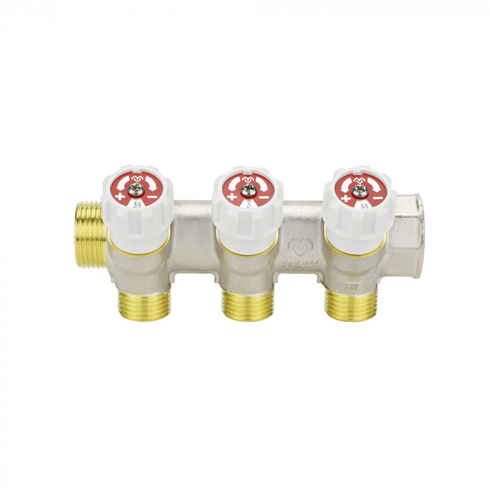 Коллектор распределительный с запорными клапанами Varmega VM14713, 3/4", на 3 выхода 3/4"ЕК