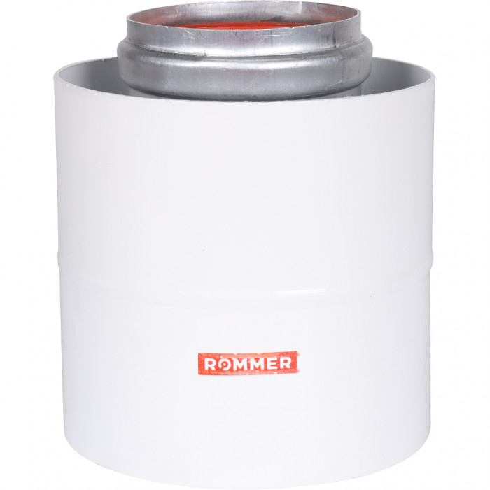 ROMMER RCA-6010-210100 Начальный участок вертикальный коакс. 60/100 (Baxi (кроме ECO Nova/Classic), Ariston, Vaillant, Viessmann, Kiturami, Mizudo, Beretta, Oasis, Wolf, Haier, Tiberis, DeDietrich, Arderia ) хомут в комплекте + втулка D60 L-50