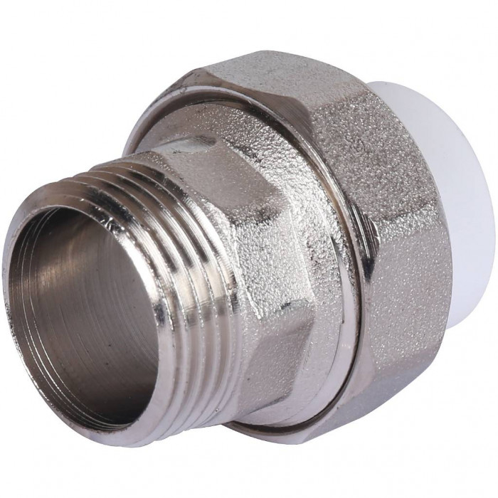 Муфта разъемная с наружной резьбой Политэк 20х3/4 для полипропиленовых труб под сварку (цвет белый)