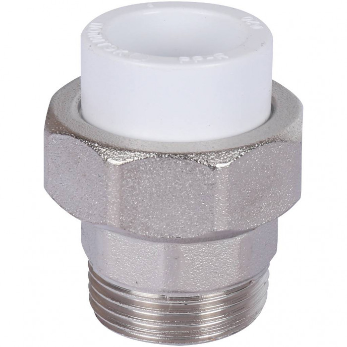 Муфта разъемная с наружной резьбой Политэк 20х3/4 для полипропиленовых труб под сварку (цвет белый)