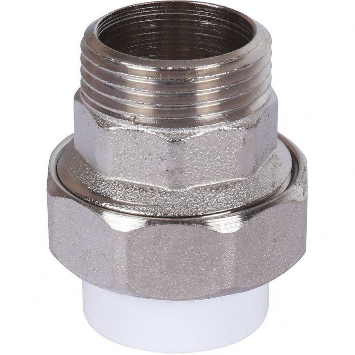 Муфта разъемная с наружной резьбой Политэк 20х3/4 для полипропиленовых труб под сварку (цвет белый)