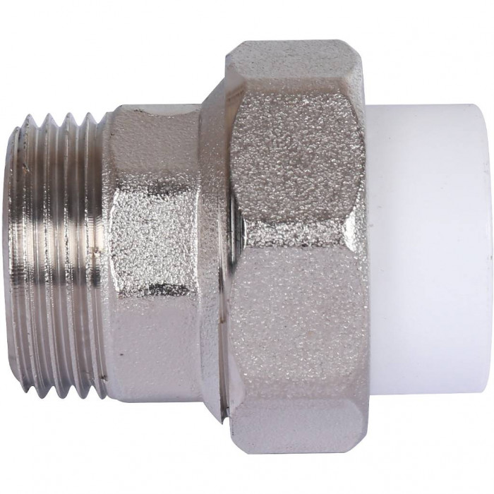 Муфта разъемная с наружной резьбой Политэк 20х3/4 для полипропиленовых труб под сварку (цвет белый)