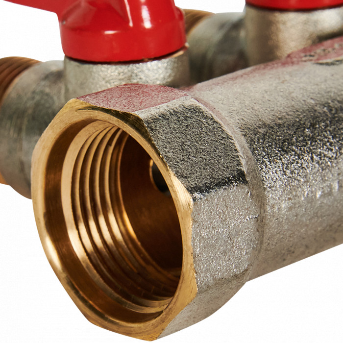 STOUT SMB 6210 341203 STOUT Коллектор с шаровыми кранами 3/4 , 3 отвода 1/2 (красные ручки)