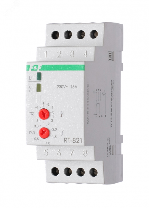 Регулятор температуры RT-821 с датчиком RT, от -4 до +5° С,24-264В ACDC, 16А, 1NO/NC, DIN