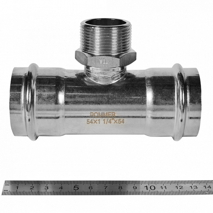 ROMMER RSS-0016-054114 ROMMER Тройник-переходник-НР, 54х1 1/4, из нержавеющей стали прессовой