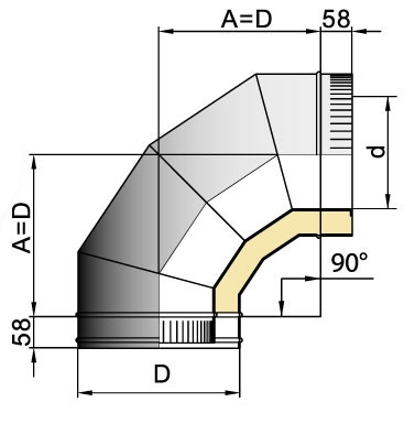 Отвод 90° DOTH D104 с изоляцией 50 мм, AISI 321/304 (Вулкан)